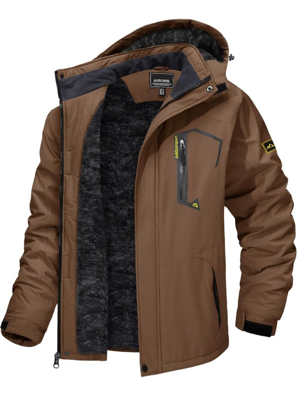 〽️Men's Brown Winter Skiing Waterproof Thermal Windproof Fleece Lined Snow Coat